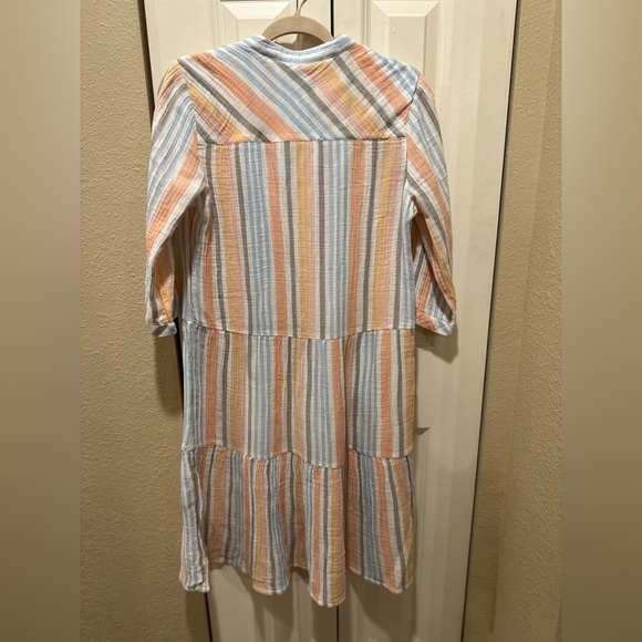 NWT Soft Surroundings Laguna Gauze Dress Peach Stripe Boho Lagenlook Beachy,SP - Picture 11 of 15